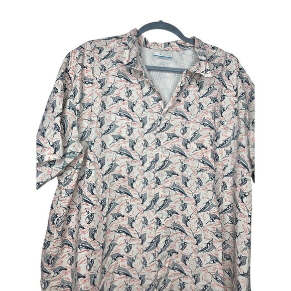 Columbia Shirt Mens XXL 2XL White Geometric PFG Fish Fishing Button Up Collared - Picture 10 of 16